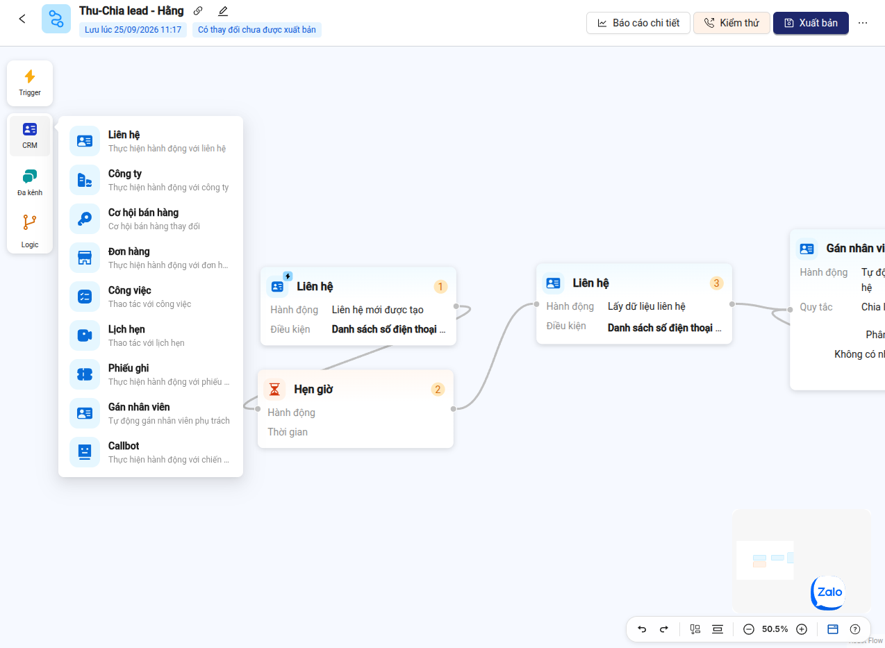 Danh mục các khối hành động CRM trong Autoflow