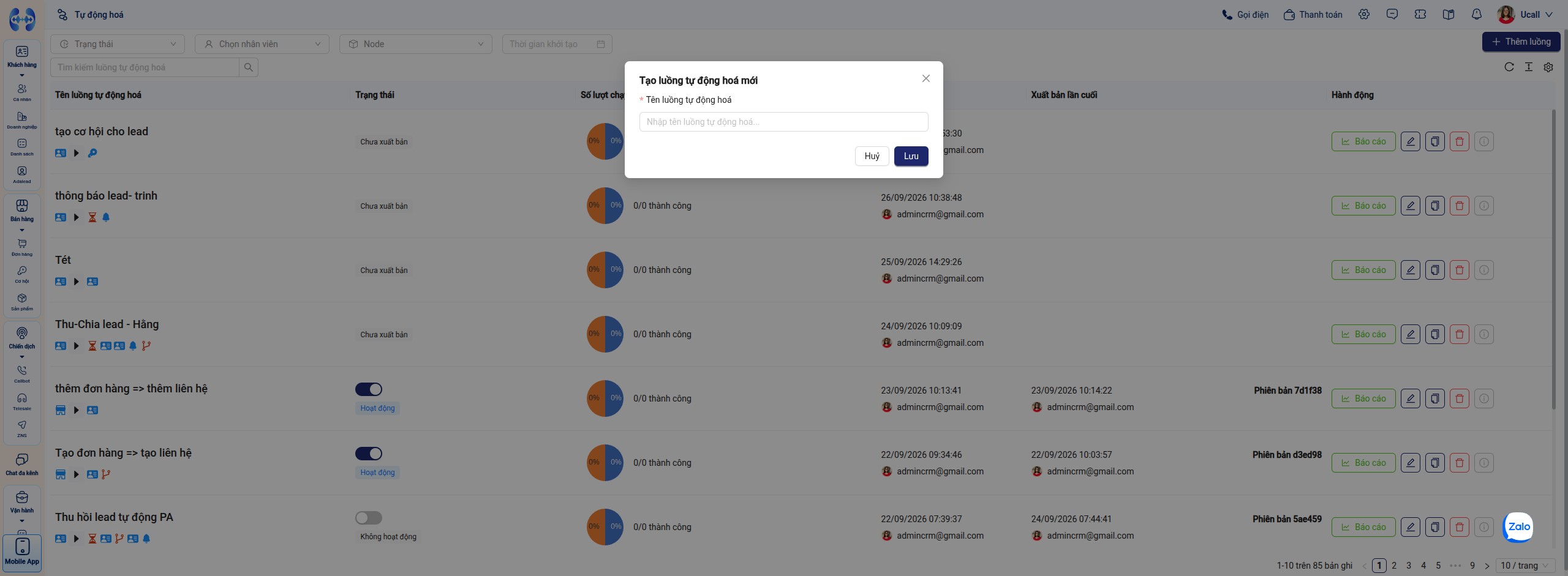 Modal Tạo luồng tự động hoá mới