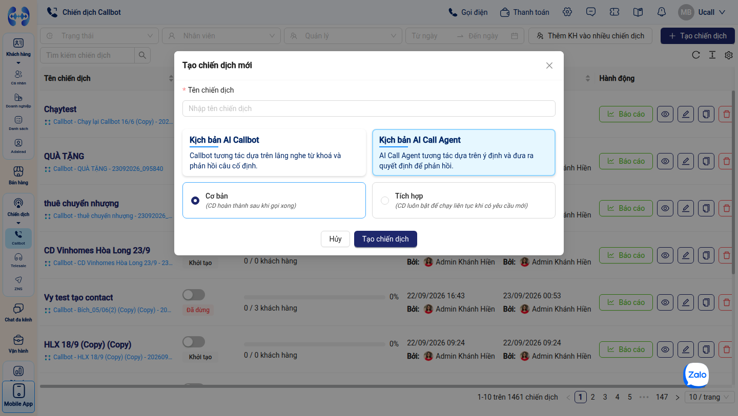 Modal chọn loại kịch bản