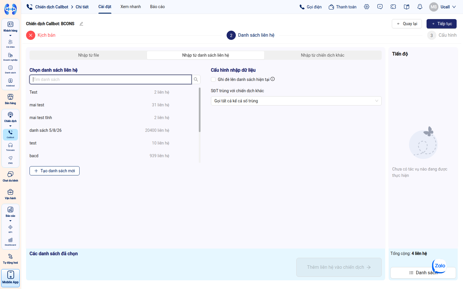 Nhập từ danh sách liên hệ CRM
