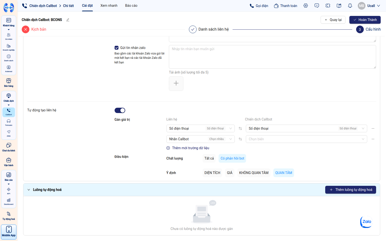 Cấu hình tự động tạo liên hệ CRM