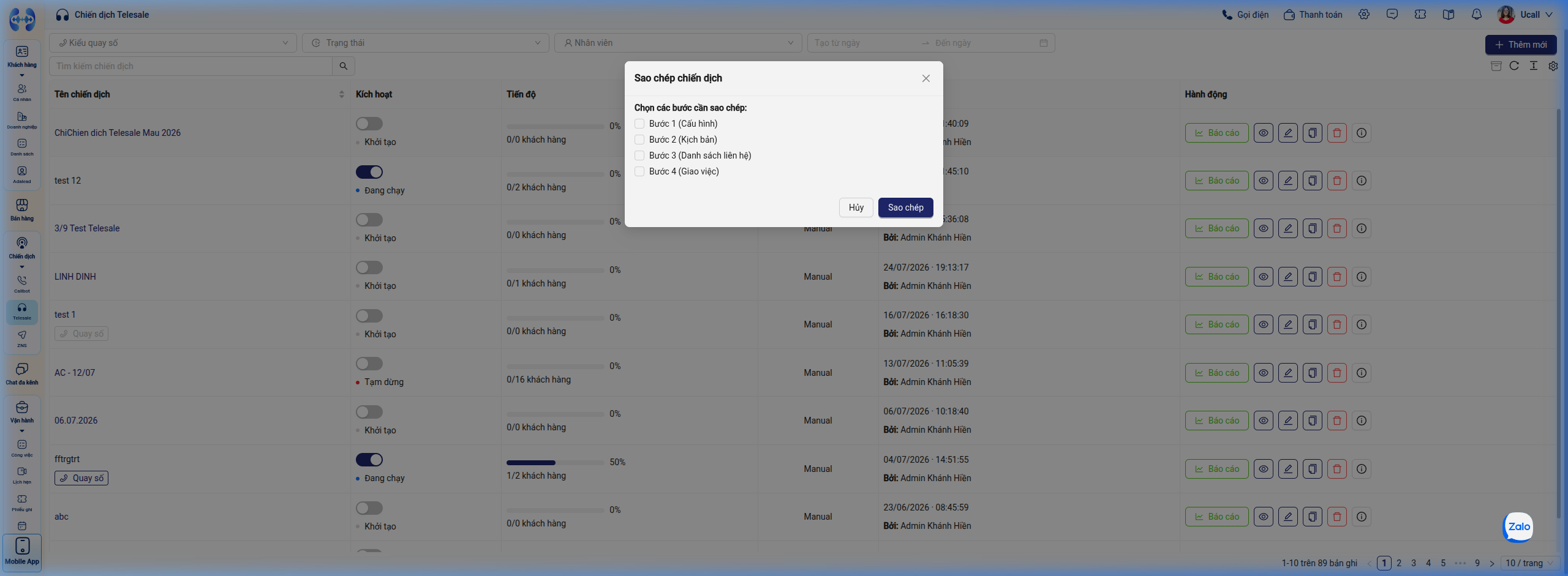 Popup Sao chép chiến dịch