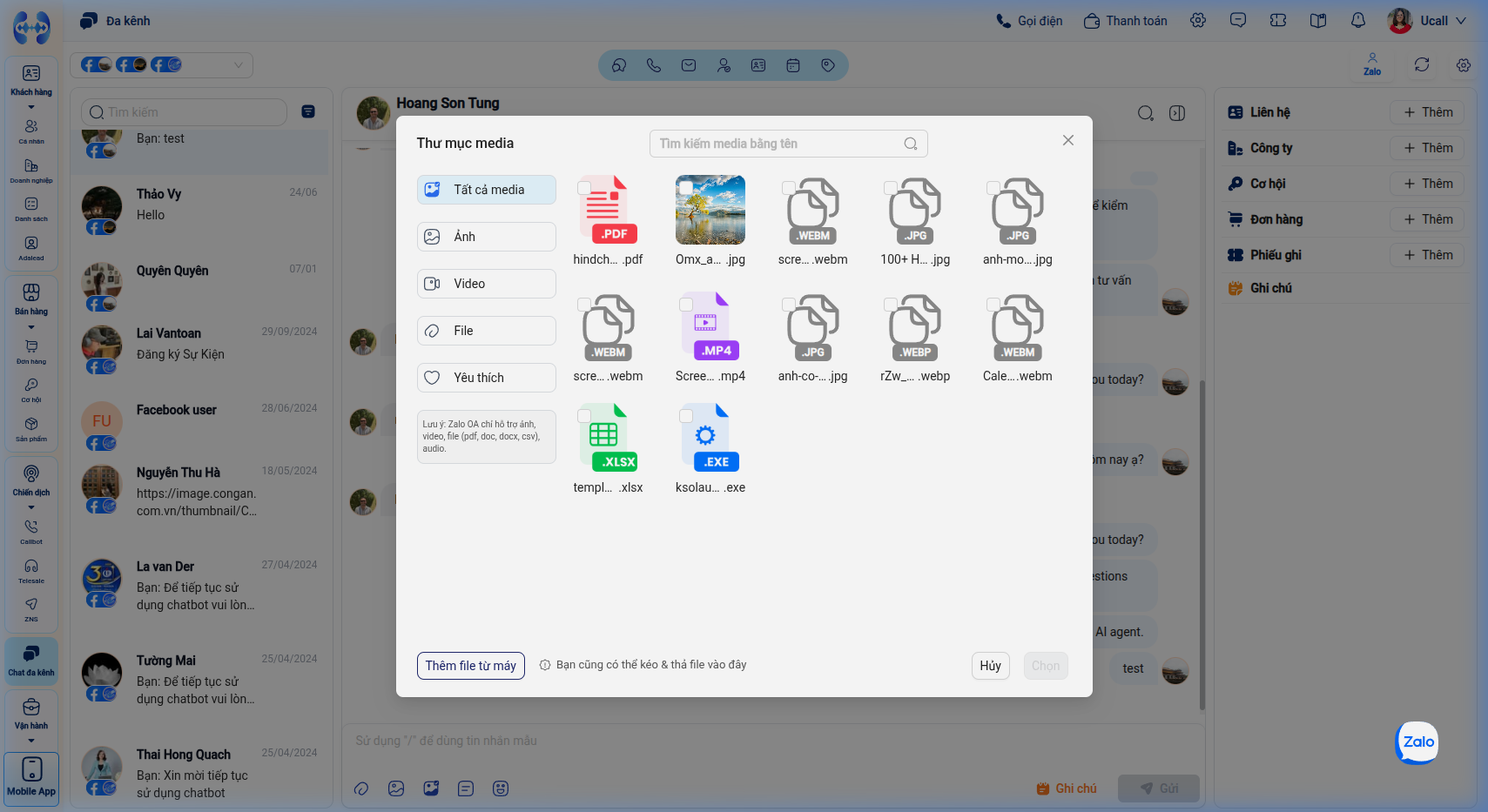 Hộp thoại Thư mục media lưu trữ file, ảnh, video tập trung